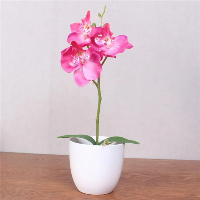 1 комплект фаленопсис Моделирование Цветок горшках искусственные цветы, орхидеи+ лист пены+ пластиковая ваза украшение для дома бонсай подарок