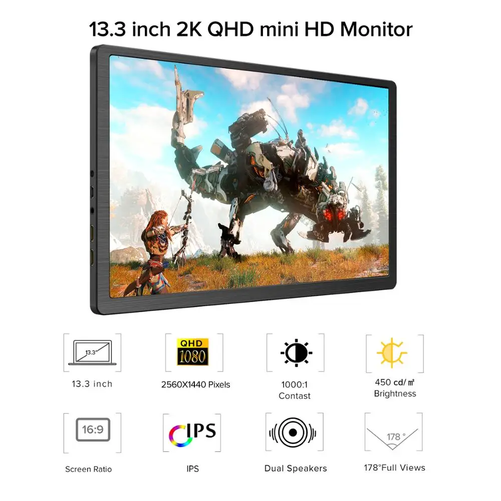 US $99.99 UPERFECT Portable Computer LCD Monitor 133 Inch 2K FHD Gaming Display Screen for PS4 XB0X Tablet Laptop Console