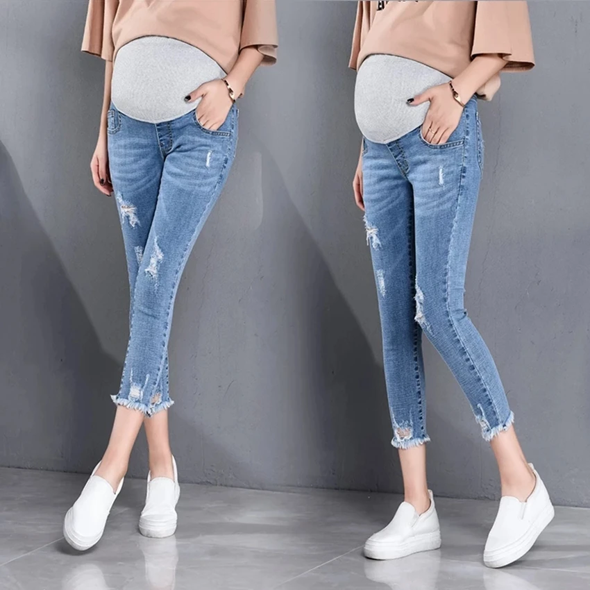 Length Summer Autumn Fashion Maternity Jeans High Waist Belly Skinny Pencil Pants Clothes for Pregnant Women Pregnancy