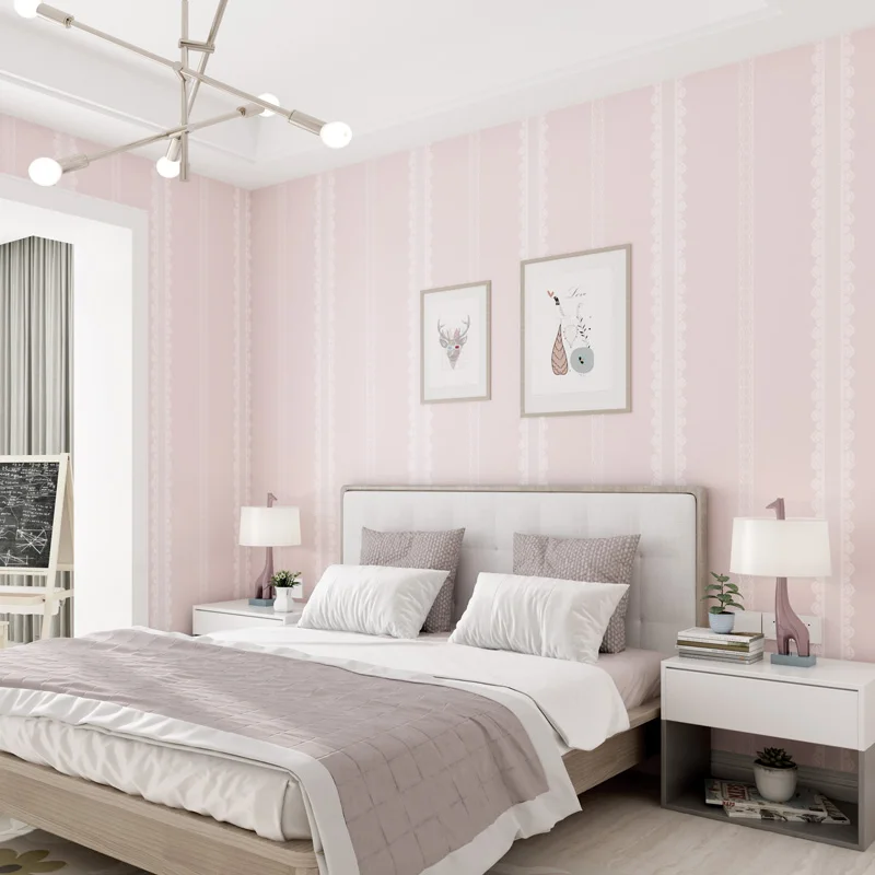 

Korean Lovely Lace Stripes Wallpaper Light Pink Blue Green Bedroom Wall Decals Self-adhesive PVC Wallpaper Kids Room Decor EZ257
