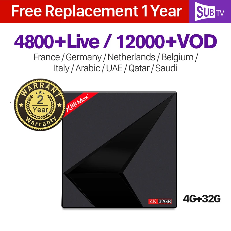 

1 Year IPTV France Germany Spain Portugal SUBTV X88 Max Plus Android 9.0 IPTV Subscription Belgium Netherlands Sweden IP TV Box
