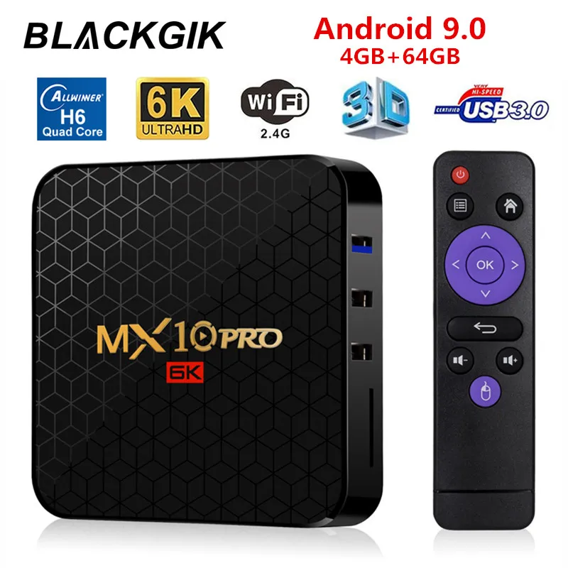 MX10 PRO Android 9,0 6K HDR Smart tv Box Allwinner H6 4 Гб 64 Гб 2,4 ГГц WiFi H.265 HDMI 2,0 HD медиаплеер с USB 3,0