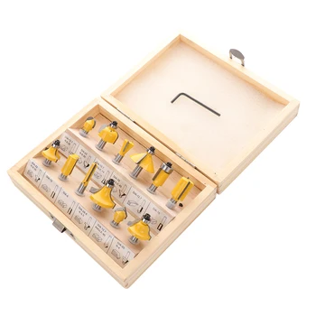 

12pcs 1/4 inch Shank Carbide Steel Flush Trim Router Bit Set Woodworking Milling Cutter Rotary Power Tools with Wooden Box