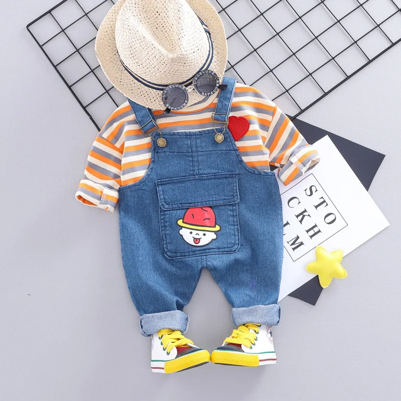 

Toddler Baby Boy Clothes Set Striped T-shirt+Suspenders Jeans 2PCS Baby Suit Korean Kids Cotton Casual Newborn Outfit 1-3 Years