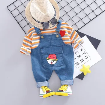

Toddler Baby Boy Clothes Set Striped T-shirt+Suspenders Jeans 2PCS Baby Suit Korean Kids Cotton Casual Newborn Outfit 1-3 Years