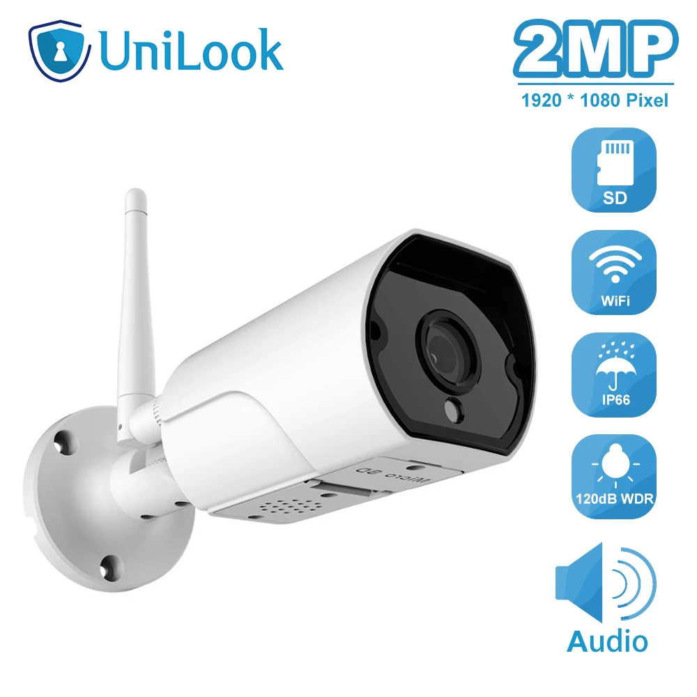 UniLook 2MP 1080P Wireless IP Bullet Camera Home/Outdoor Security Two-Way Talk Micro SD Card Slot IP66 Night Vision AZ-IPB4020WF