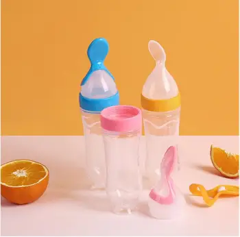 

New Infant Babies Liquid Food Cereals Feeder Utensils Safety Tools Newborn Squeeze Feeding Bottle Silicone Food Dispensing Spoon