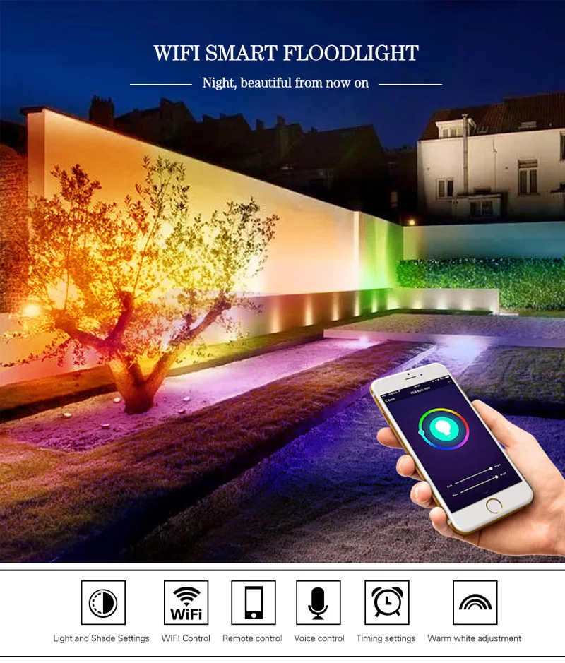 led flood light Flood Light Led RGB Light WIFI APP tuya alexa Outdoor Lighting Led reflector Garden Lights Outdoor Wall Lamp Led Projector Light 10w led floodlight