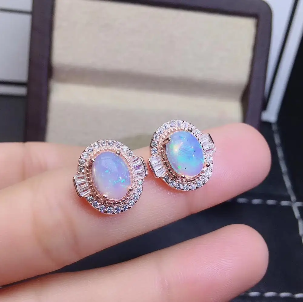 KJJEAXCMY fine jewelry 925 sterling silver inlaid Natural Opal exquisite Ring Earring Necklace Women's Suit Support Test - Цвет камня: earring