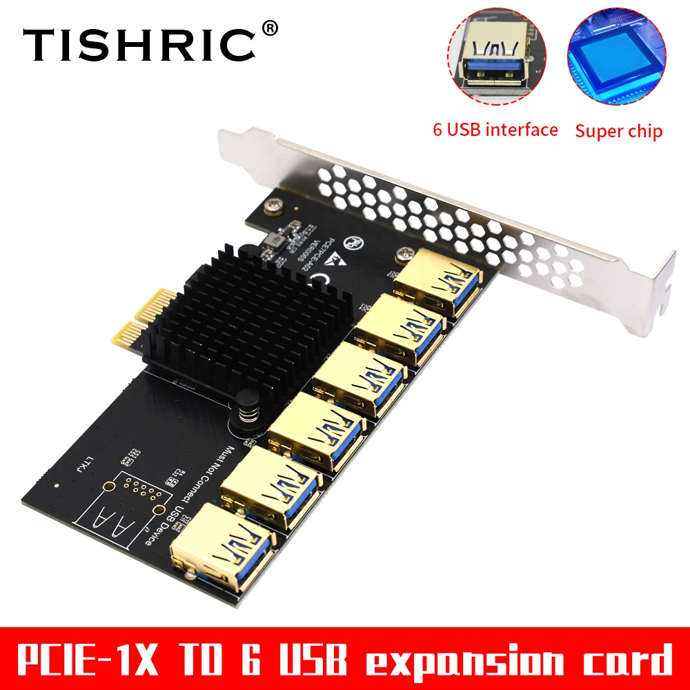 TISHRIC PCIE Multiplier 1X To 6 Slot USB Expansion Card USB3.0 Riser 009s 010 Extender Converter For BTC Miner Mining | Компьютеры и
