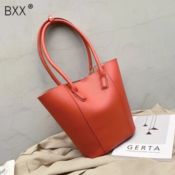

[BXX] High Capacity Solid Color PU Leather Bucket Bags For Women 2020 Autumn Shoulder Handbags Female Fashion Travel Bags HO023
