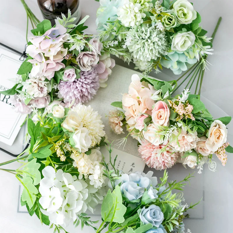 Silk Rose Artificial Flowers Bouquet 7 Branch Rose Wedding Bouquet Fake Flower For Home Wedding Decoration
