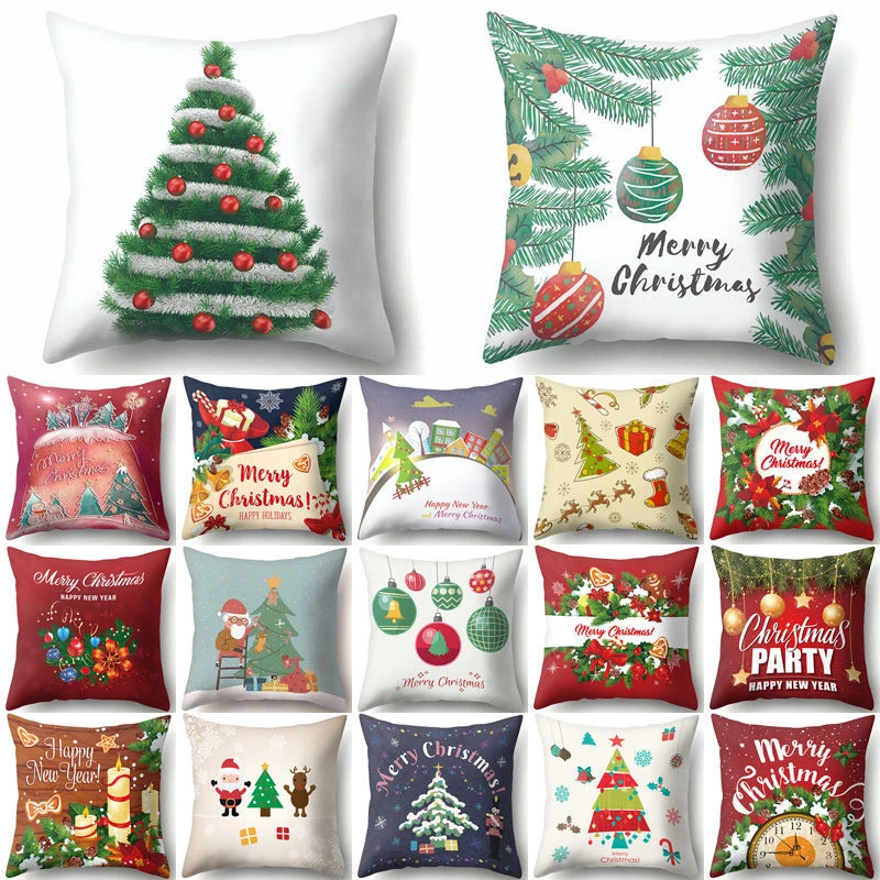 

Christmas tree Gift box Pattern Cushion Cover Decorative Pillows Xmas New Year Sofa Bed Home Decor Polyester Pillow Cover 40543