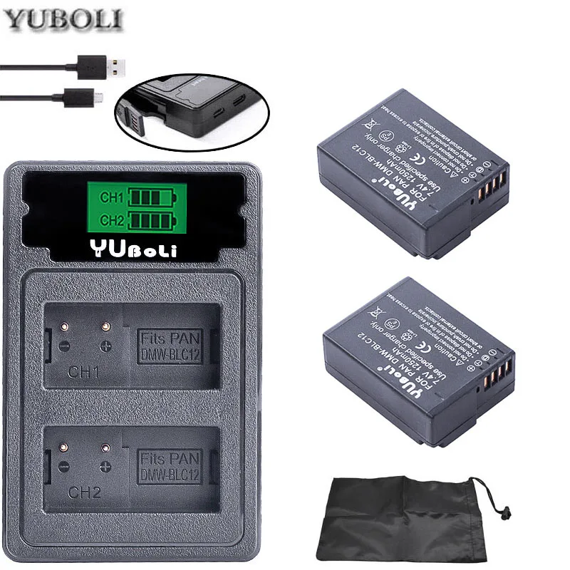2 шт. DMW-BLC12 DMW BLC12 dmw blc12e батарея камеры+ ЖК-Зарядное устройство USB для Panasonic FZ1000, FZ200, FZ300, G5, G6, G7, GH2, DMC-GX8