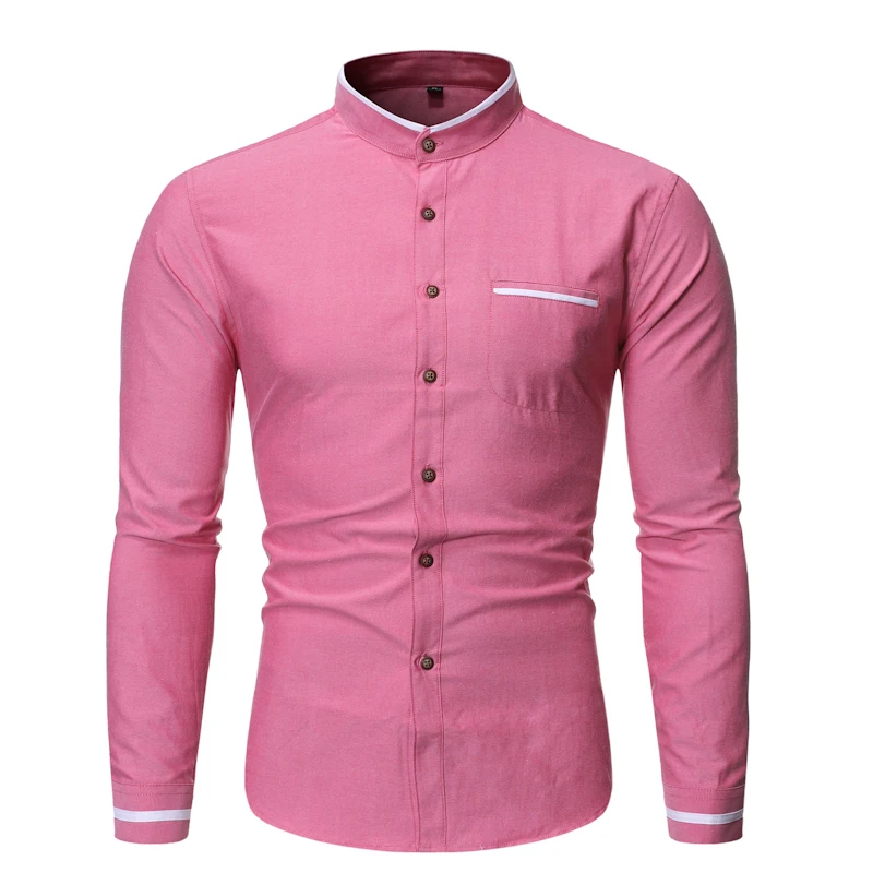 Модные брендовые Дизайнерские мужские рубашки с воротником-стойкой и длинным рукавом, Корейская приталенная уличная одежда, повседневная мужская одежда