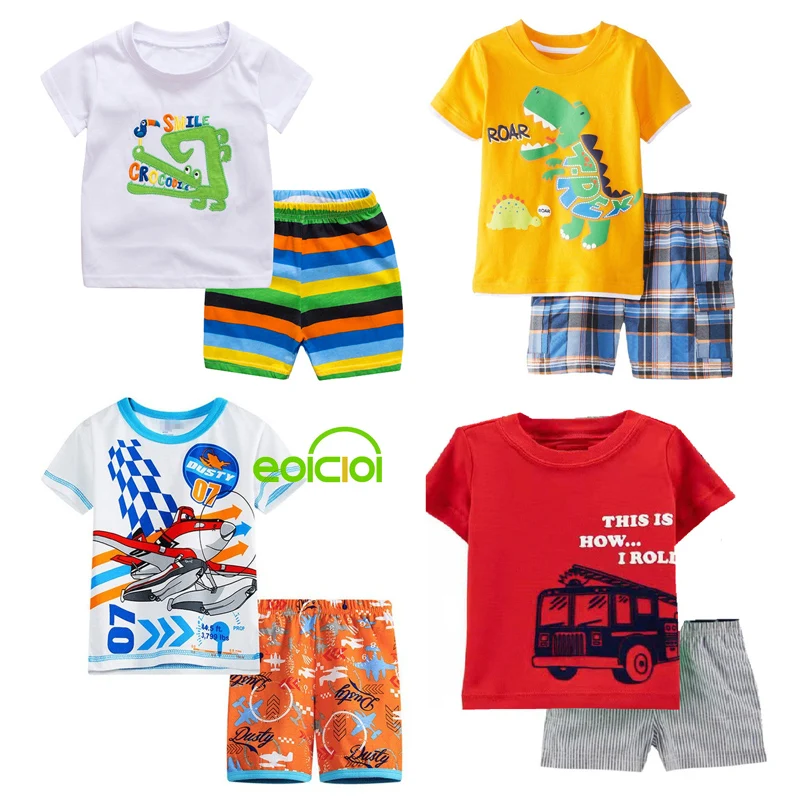 Kids Pajamas Clothing Dragon Cat Girls Children Summer Short-Sleeve Cotton Animal