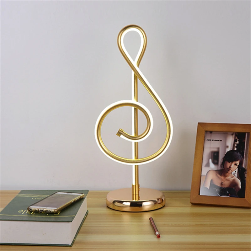 Modern Gold Musical Note Desk Light Led Desktop Table Lamp Bedroom