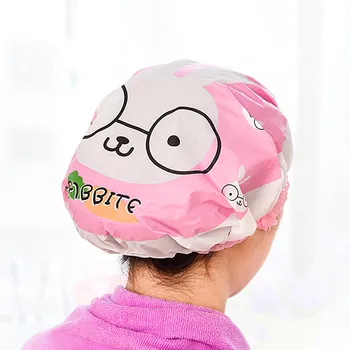 Kaufen 1PC Cartoon Tier Wasserdicht Dusche Kappe Verdicken Elastische Bad Hut Bade Kappe Für Frauen Haar Salon Bad Produkte Dropship