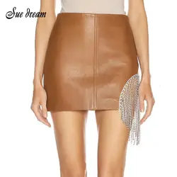 2019 Осенняя мода новое женское асимметричное лоскутное платье с кисточками Женская мини-юбка с высокой талией Клубные вечерние Облегающие