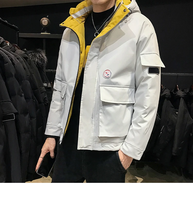 Winter Warm plus Velvet Men's Multi-pockets Casual Mixed Colors Embroidered Youth Cardigan Long Sleeve Cotton-padded Clothe