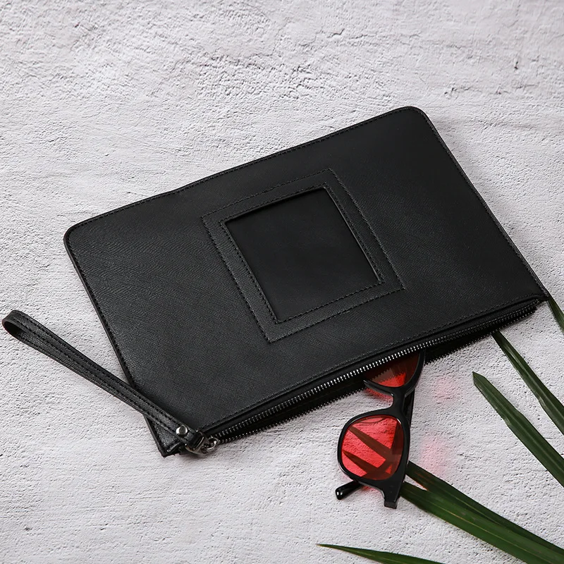 

Couples Packet-Style Car Suture Korean-style New Style Hide Substance Clutch Simple Letter Men's, Black iPad Chartered