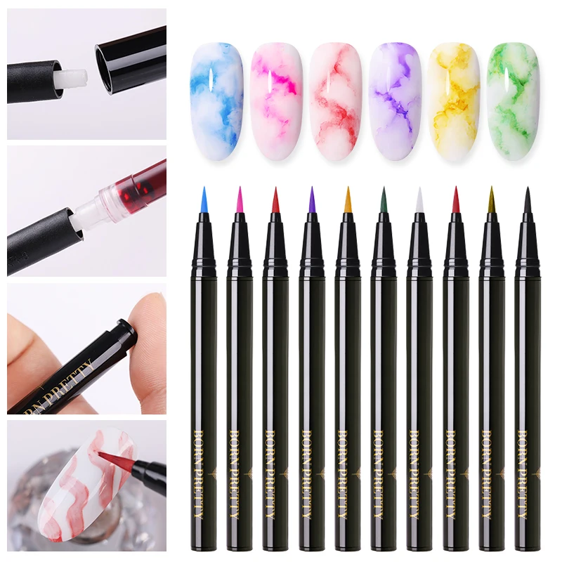 

BORN PRETTY Water Color Nail Polish Pen Nail Art Polish Nails Painting Pen Blossoming Beauty 1ml 12 Colours Nail Art Design