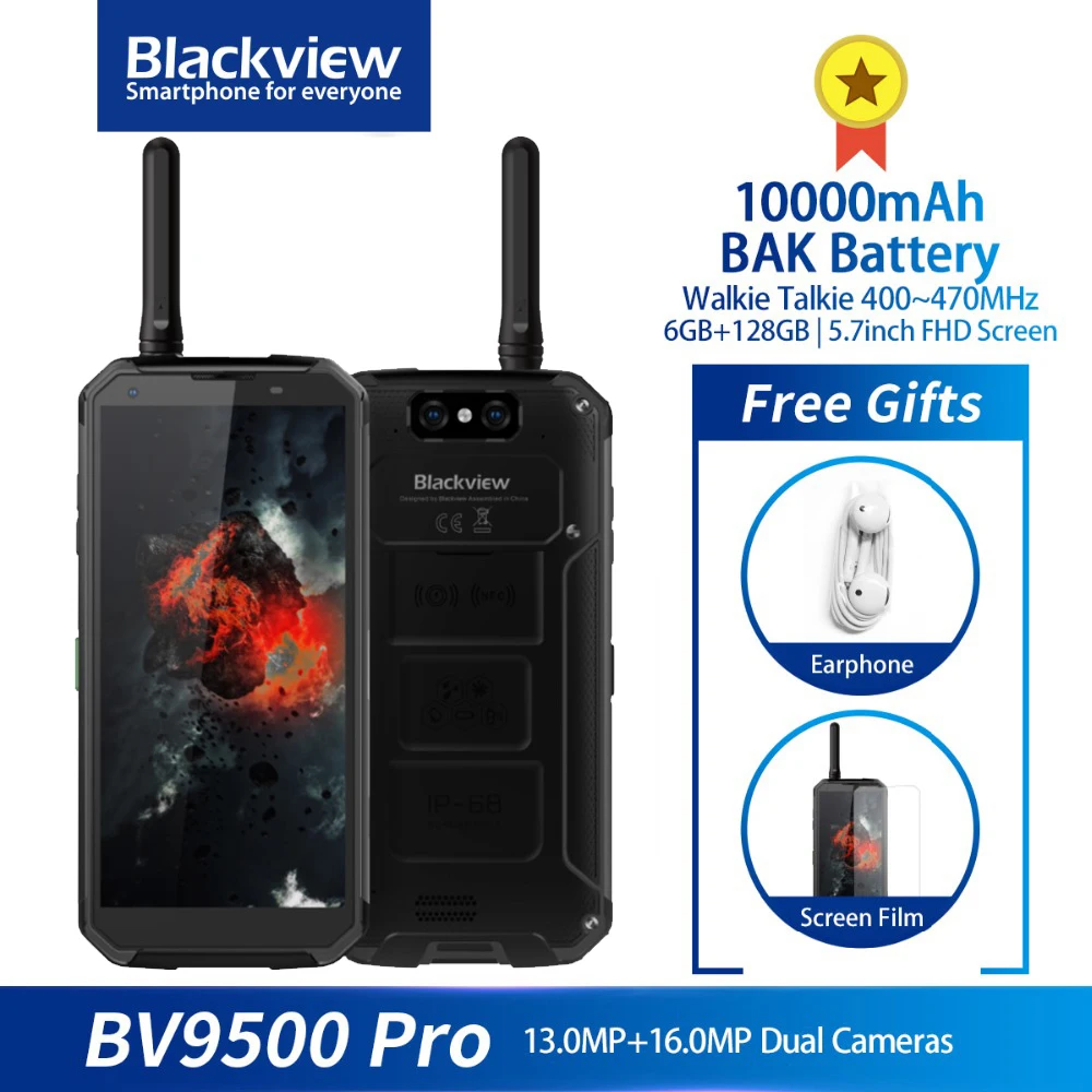 Blackview BV9500 Pro IP68/IP69K прочный телефон 6 ГБ 128 ГБ 10000 мАч QC 16.0MP камера Восьмиядерный 18:9 nfc-рация смартфон