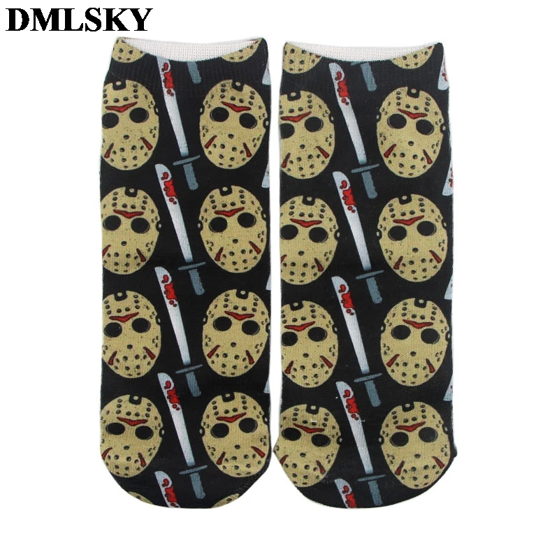 

DMLSKY Friday the 13th Horror Socks Women Men Fashion 3D Printed Cotton Socks Cartoon Socks Novelty Socks M3825