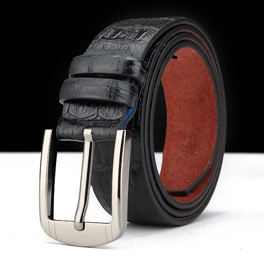 Model 1 Brown HIDUP новые модные ремни из натуральной коровьей кожи с узором «крокодиловая кожа» хорошего качества дизайнерский металлический мужской ремень с пряжкой 3,5 см NWJ427 - Цвет: Model 1 Brown