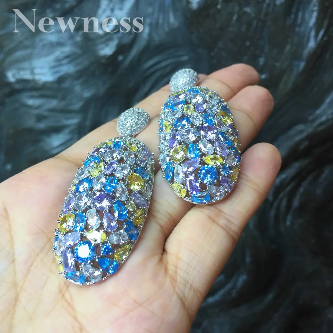 Newness Elegant Multi-color Flower Cubic Zircon Women Stud Earrings Brincos Jewelry For Bridal Wedding