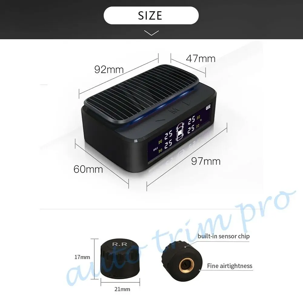 Система контроля давления в шинах TPMS с 4X беспроводными внешними датчиками, датчик солнечного давления в шинах, детектор в реальном времени