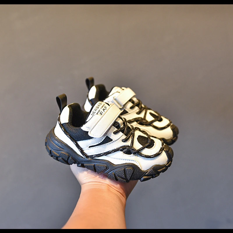 Autumn Kids Sport Sneakers Baby Girls Casual Sneakers Children Brand Black Shoes Boys Genuine Leather Chunky Sneakers Trainers - Цвет: Белый