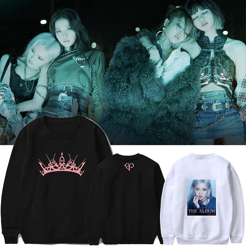 

KPOP BP LISA JENNIE THE ALBUM Poster Photos Hot Stamping Round Neck Thick Winter Cotton Sweatshirts JISOO ROSE