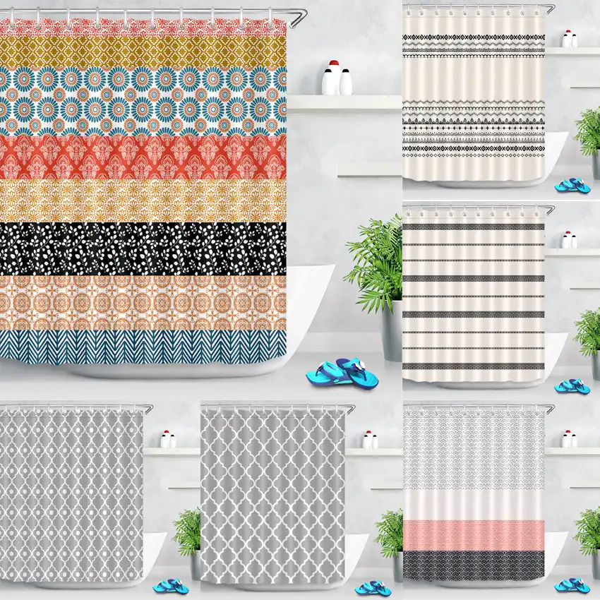 Morocco Paisley Damask Print Shower Curtains For Bathroom Geometric Design Lush Decor Bohemian Striped Fabric Shower Curtain Aliexpress