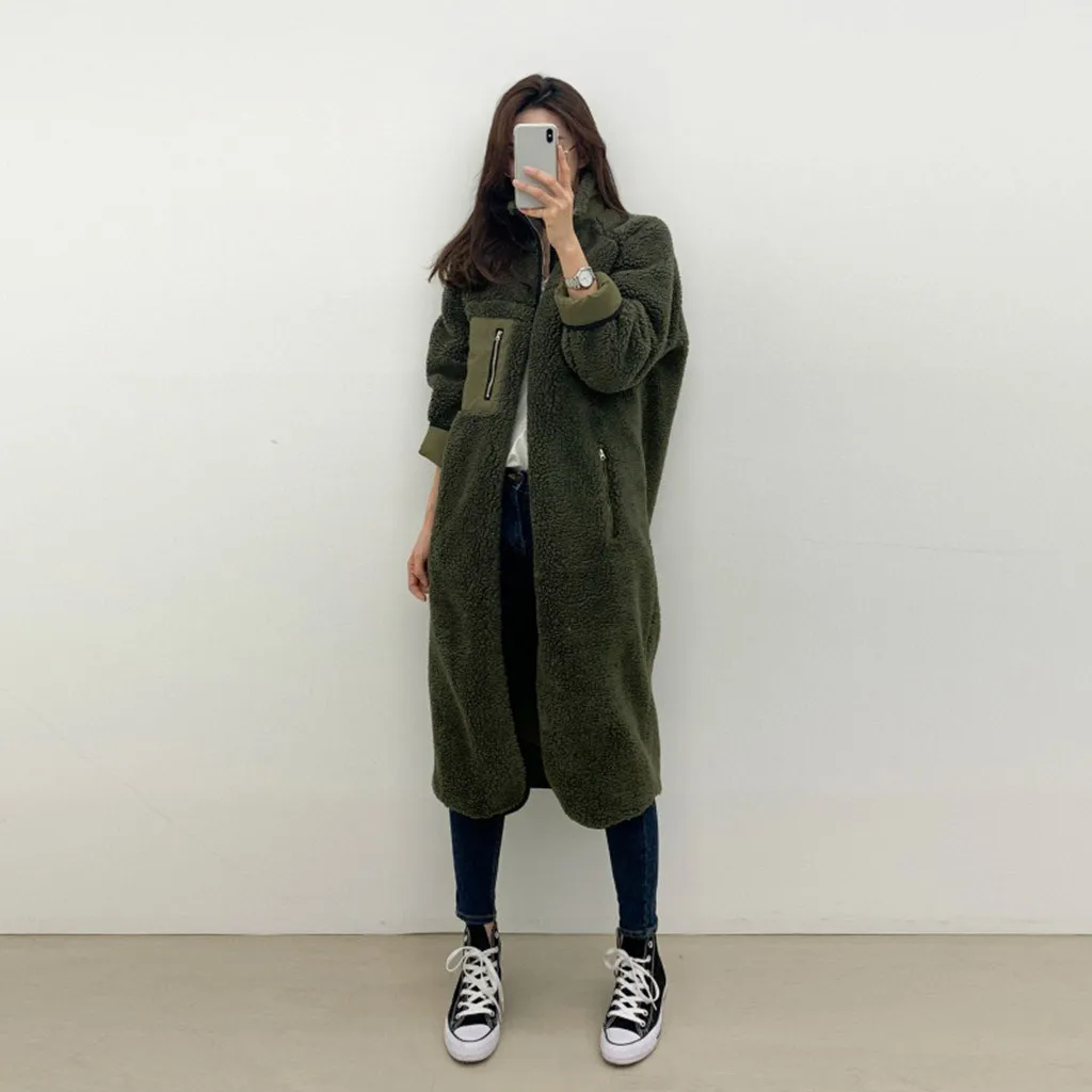 Thick Fur Long Coat Women Winter Warm Loose Plush Soft Fluffy Outerwear Long Sleeve Faux Fur Female Overcoats Plus Size#J30