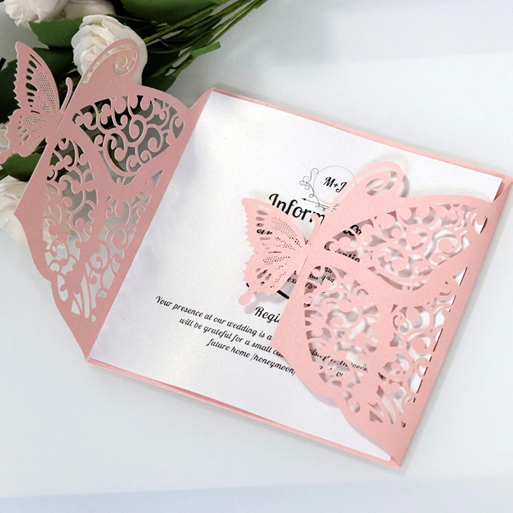  10pcs Wedding Invitations Lace Pattern Cards Laser Cut Paper Cards Announcement Greeting Postcards  - 4.00044E+12