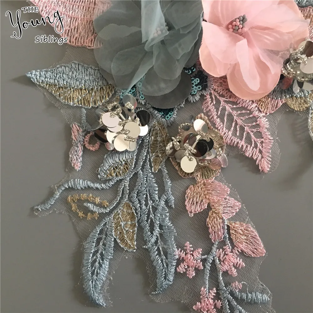 Новое поступление вышивка 3D цветок кружево вырез Carft аппликация блестки кружевной воротник швейная ткань DIY материал платье аксессуары