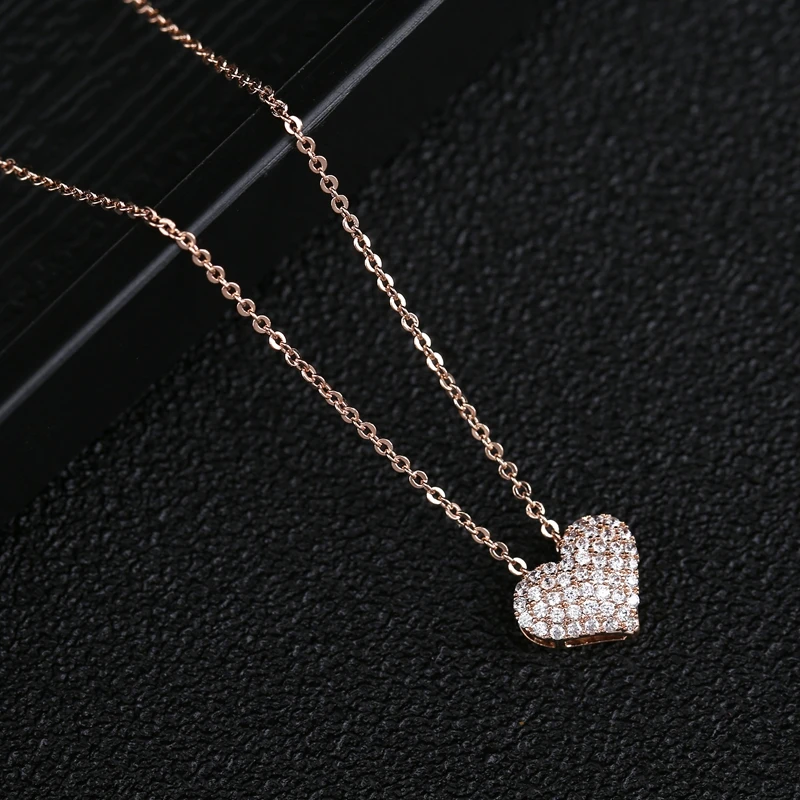 MIGGA классическое микро украшенное кубическими камнями циркониевое Сердце ожерелье розовое золото цвет женская подвеска-цепочка Ювелирные изделия