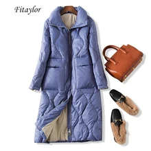 Fitaylor зимние женские ультра легкие пуховики теплые 90% белый утиный пух длинная парка Женская Повседневная водолазка на молнии хлеб верхняя одежда