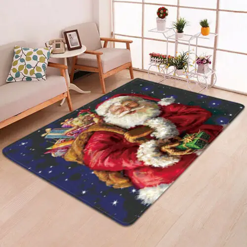 3D Christmas Santa Claus Anti-slip Kitchen Dinning Room Fireplace Floor Mat Flannel Carpet Rug Durable Xmas Home Decor Floor Rug - Цвет: 1