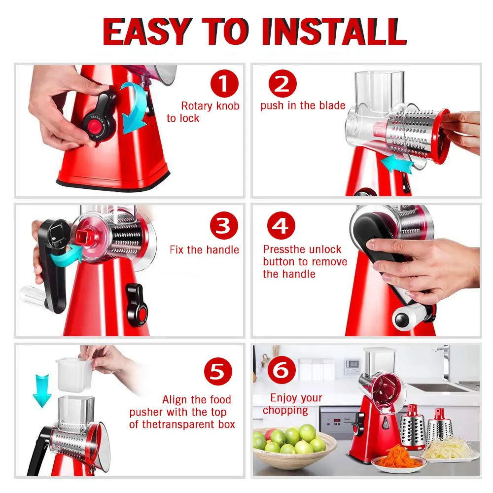 Ручная овощерезка 3 барабанные ножи вращающийся сырный Grater Шредер Mandoline Spiralizer