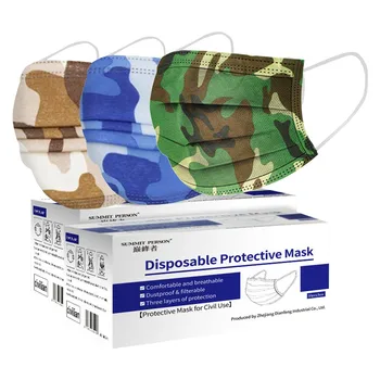 

100 Pack/Box Mask Unisex Camouflage Disposable Mascarillas 3-Ply Design Face Masks Disposable Protection Christmas Mask masque