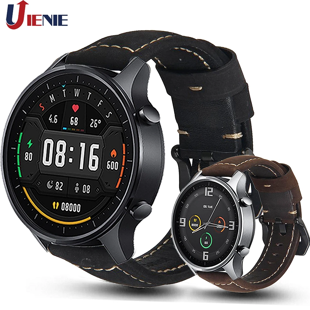 Ремешок кожаный для смарт-часов Xiaomi Mi цветной браслет Huami Amazfit Stratos Pace 3 2 2s /Gtr 47 мм 22