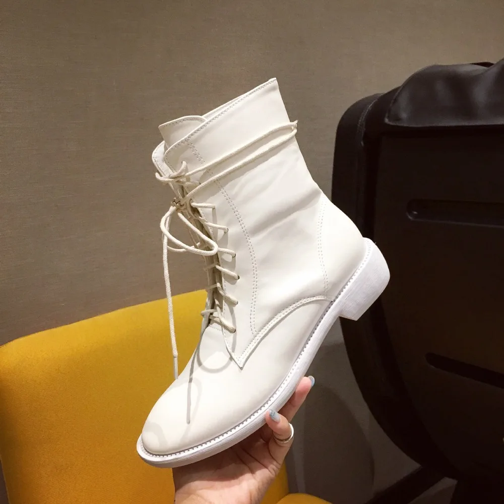 Flat Heel Round Toe Lady Boots Women Shoes Autumn Luxury Designer Winter Footwear Boots-women Lace Up Low Heels booties Ladies