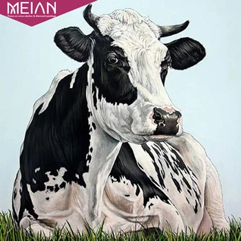 

MEIAN 5D DIY Diamond Painting Full Round Animal Cow Diamond Embroidery Mosaic Full Display new arrival Home Decor