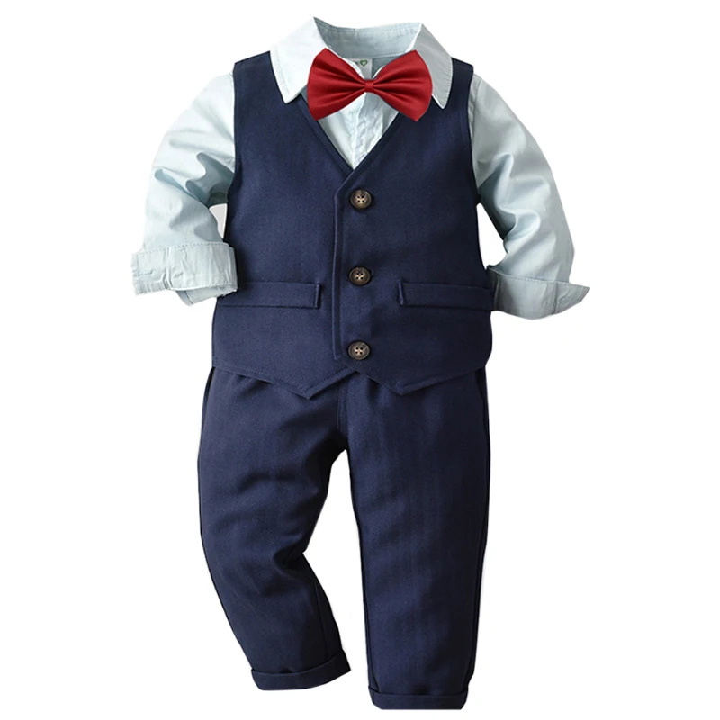 thumbnail image 1 of Traje de caballero para niños, trajes formales para niños, ropa de fiesta de boda y cumpleaños, chaleco para niños, camisa, pantalón, pajarita, ropa de 4 Uds., 1 of 5