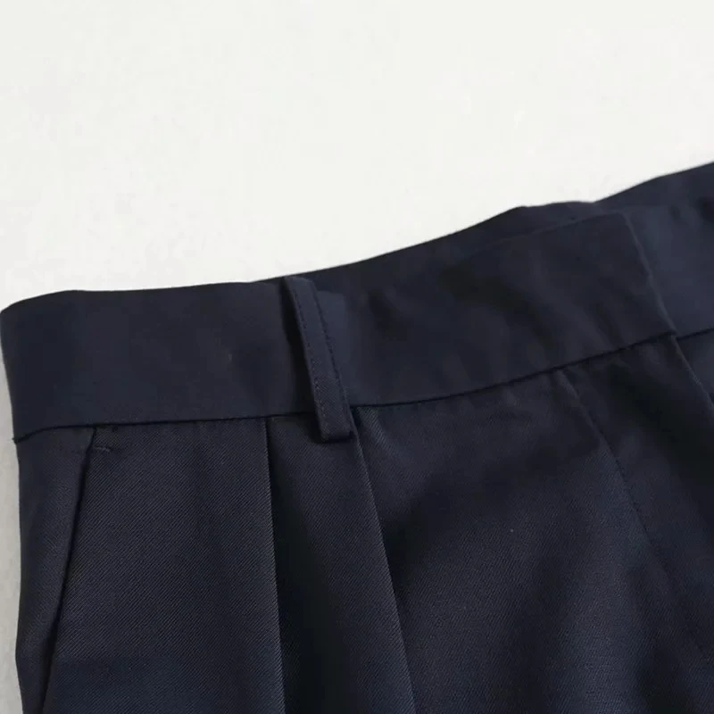 Dave&Di  summer england solid simple navy color straight suits shorts women short feminino bermuda Cropped trousers