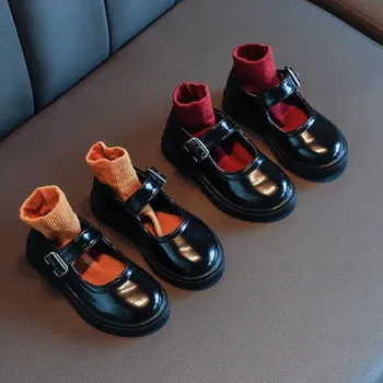 

Children Casual Shoes For Girls Kids Leather Flats T-strap Mary Janes Vintage Oxfords British Design Fashion Formal Shoes 21-36
