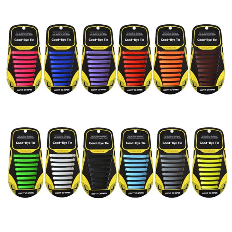 16pcs Lazy Elastic Silicone Shoelaces No Tie Running Sneakers Strings Shoe Laces