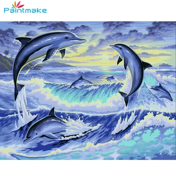 

Paintmake Animal DIY Painting By Numbers Drawing Kits dolphins Oil Hand Painted On Canvas cute For Home Decor Art gifts